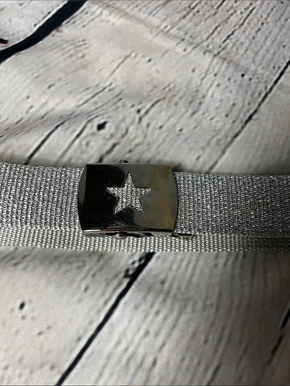 Women's Silver Webbing Belt with Star Buckle